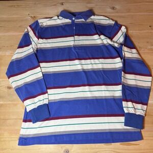Vintage Jantzen Sport Mens Large‎ Striped Long Sleeve Rugby Shirt Blue Burgundy